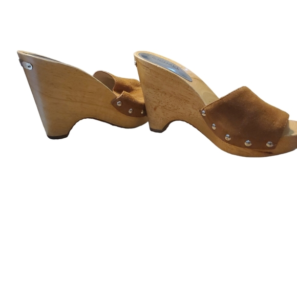 Reg $165 Michael Kors Easton Mule  Stud Brown Suede Wedge Sandals size 9M - Picture 3 of 9